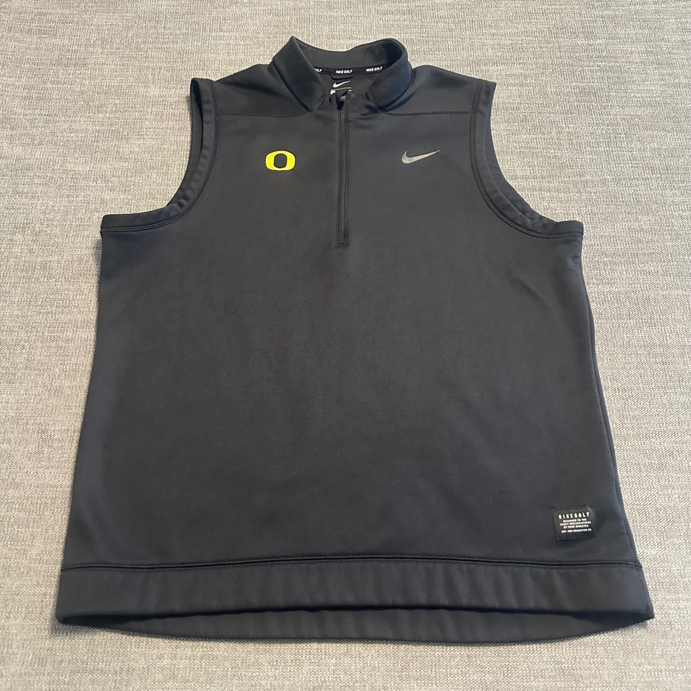 Nike Golf Oregon Ducks Vest Mens XL Black 1/4 Zip Sleeveless Pullover
